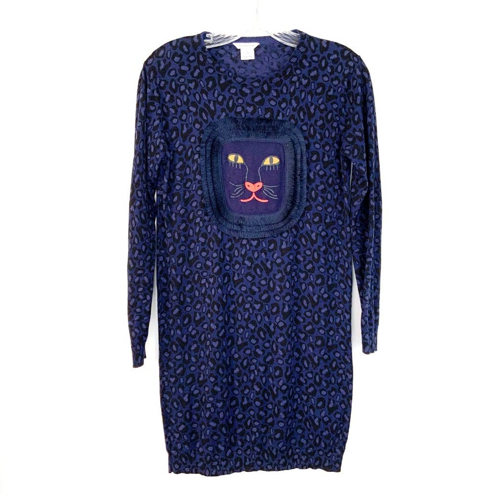 Little Mark Jacobs Girls Navy Blue Leopard Printed Sweater Dress Sz 12